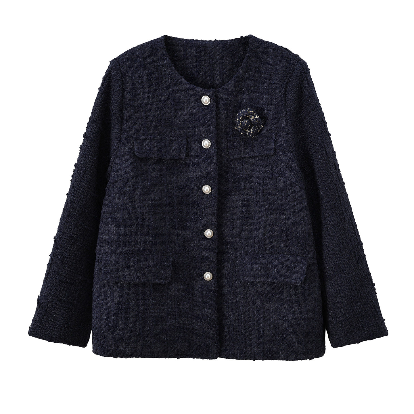 胖mm洋气山茶花胸针小香粗呢外套2025冬新款含羊毛保暖上衣433954,淘宝优惠券,粉丝福利购,淘宝优惠卷