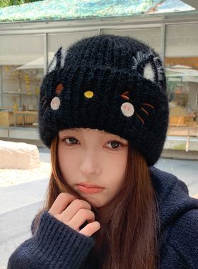 冬季保暖帽子女时尚可爱加厚猫咪针织帽韩版潮百搭防寒护耳毛线帽