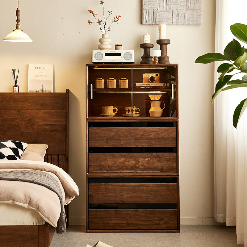 yamoo北美黑胡桃木实木书柜客厅储物模块柜家用自由组合收纳柜,淘宝优惠券,粉丝福利购,淘宝优惠卷