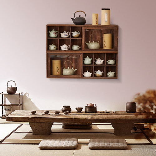 实木博古架茶叶柜茶具收纳柜置物茶杯架多宝阁展示架壁挂茶壶中式 - 图0