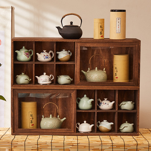 实木博古架茶叶柜茶具收纳柜置物茶杯架多宝阁展示架壁挂茶壶中式 - 图1