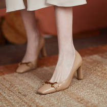 GAIAIER temperament late wind ~ 2022 new fine heel high heel shoe square head woman single shoe retro genuine leather leather shoes