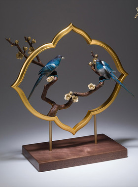 铜师傅 铜摆件《双喜临门》玄关客厅电视柜喜鹊装饰 新居乔迁礼品