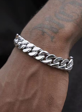古巴链手链男士嘻哈高街配饰美式hiphop冷淡风潮酷钛钢情侣手饰