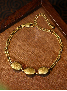 新中式古法镀金平安喜乐镂空手链