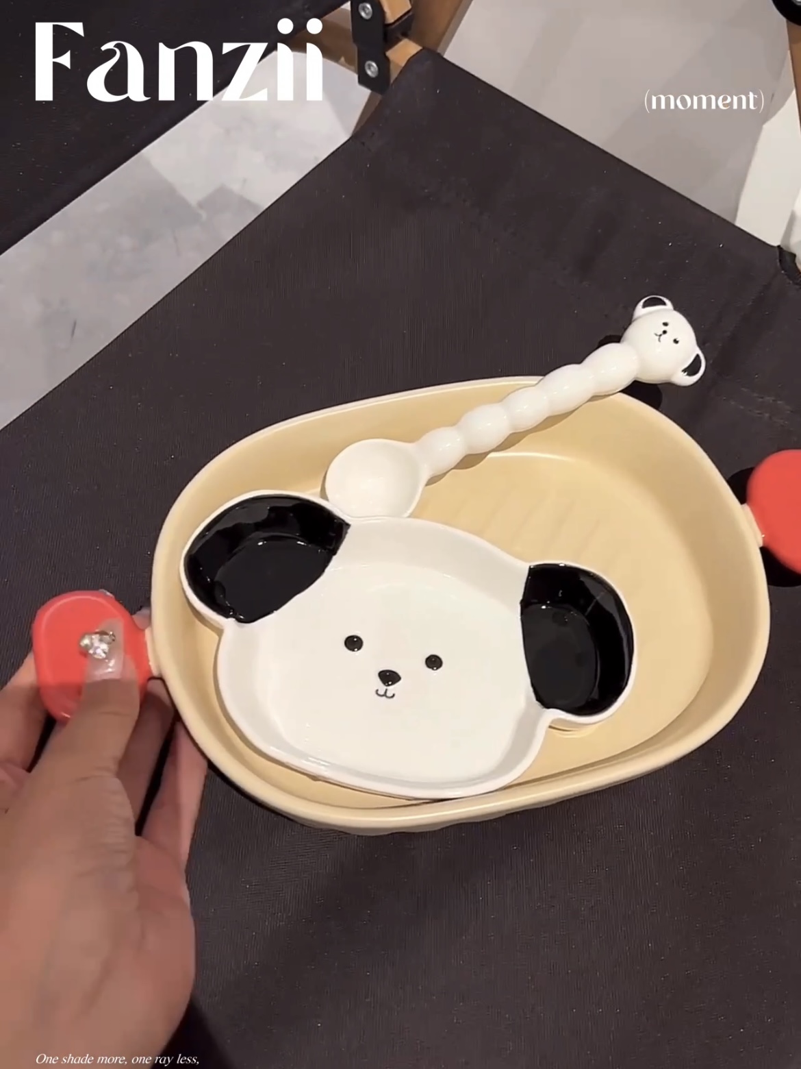 可爱卡通造型帕恰狗狗陶瓷小盘勺子儿童餐具早餐点心碟子水果盘子