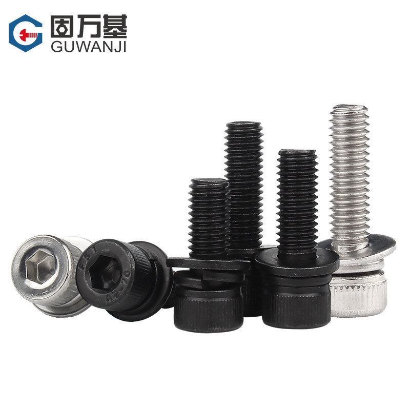 黑色304不锈钢圆柱头内六角三组合螺丝钉平弹垫片螺栓M2M3M4M5M12 - 图0