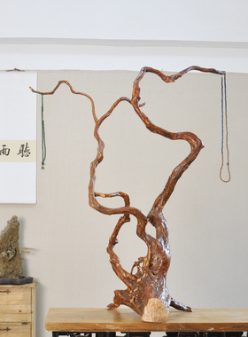 自然木根随形雕 流苏手串笔挂中式摆件 首饰展示鹦鹉鸟栖息刀站架