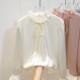 2025 New Fungus Lace Stand Collar Tie White Shirt Women's Glossy Satin Bottoming Long Sleeve Temperament Top