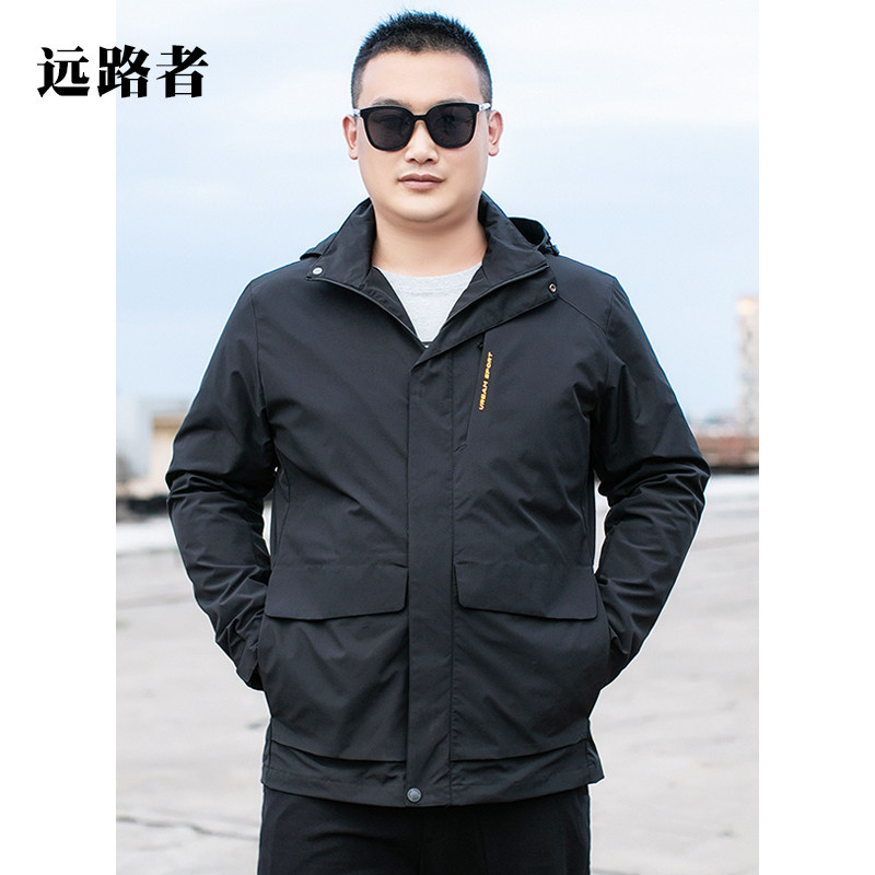 男士春秋户外单层冲锋衣号胖子夹克 远路者夹克