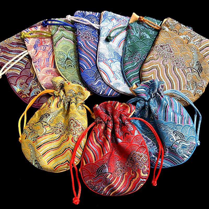 织锦缎双层抽绳首饰袋束口袋首饰手镯布袋文玩手串收纳袋盘玩荷包,淘宝优惠券,粉丝福利购,淘宝优惠卷