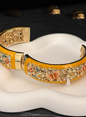 北京特色景泰蓝手镯开口镀金镯子大圈旗袍时尚手饰女友送妈妈礼物