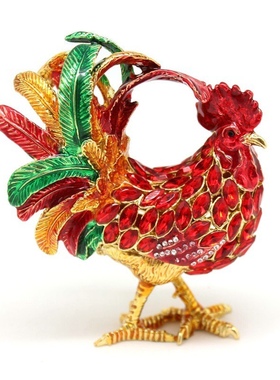 珐琅彩大公鸡招财风水摆件饰品盒