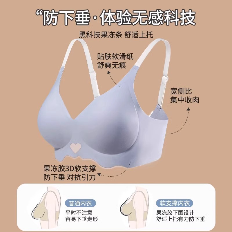 无痕内衣夏季女薄款小胸聚拢收副乳上托防下垂3D软支撑学生文胸罩-图2