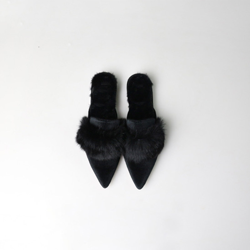 网红半拖鞋毛毛尖头貂毛女凉拖鞋丝绒平底2023年时尚外穿穆勒半拖,淘宝优惠券,粉丝福利购,淘宝优惠卷