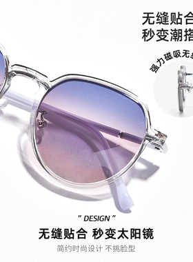 日本近视套镜磁吸眼镜女二合一夹片可配度数偏光墨镜太阳镜钛架眼