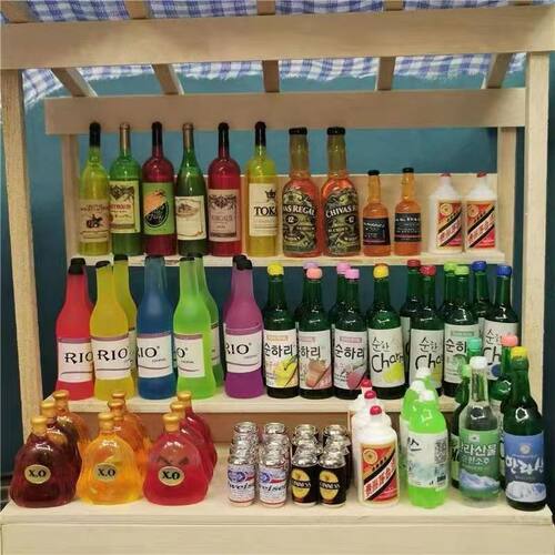 迷你微缩酒吧玩具模型bjd场景可乐汽水饮料杯小啤酒杯子 红洋酒瓶 - 图0