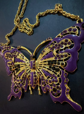 中古珐琅彩花超大蝴蝶复古重感链超夸张全网一件高颜值多用途装饰