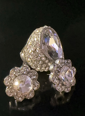 “摄政王”系列大颗水晶钻珠宝戒指耳钉套装可拆分