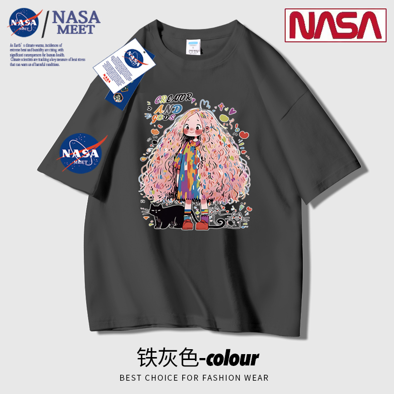 NASA联名官网联名款新品2024纯棉短袖t恤男女潮牌上衣情侣装T恤衫 - 图2