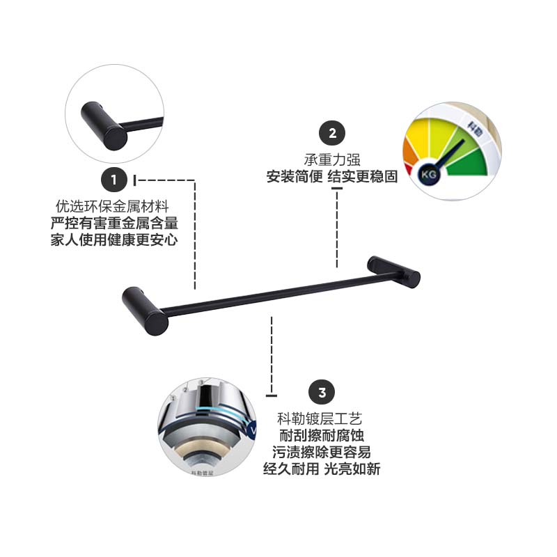 科勒齐悦黑色浴室毛巾杆毛巾架挂衣钩卫生纸架9314 - 图0