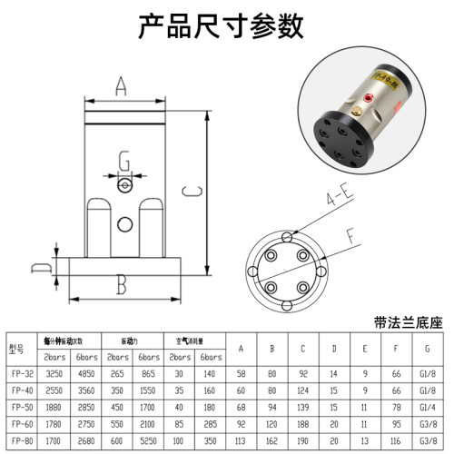 气动振动器FP-18/40-M铝制防腐活塞杆直线震动器工业气振器 - 图0