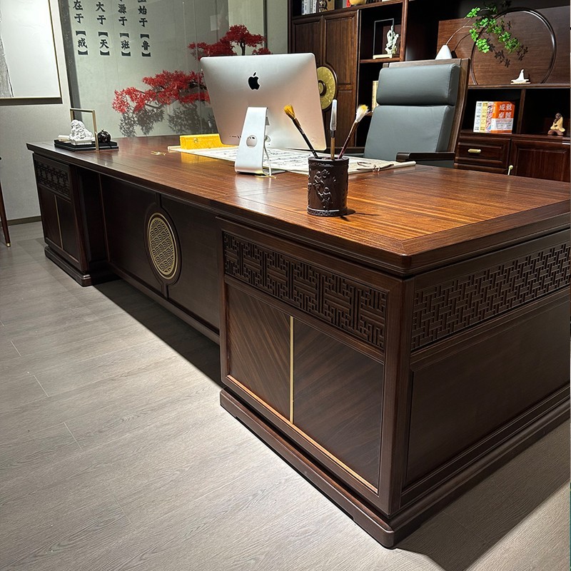 新中式实木老板桌乌金木办公桌椅高档大气董事长总裁室大班台定制 - 图0
