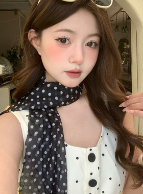 黄色波点小长条发带丝巾女系腰围巾绑包飘带装饰系脖领巾头巾百搭