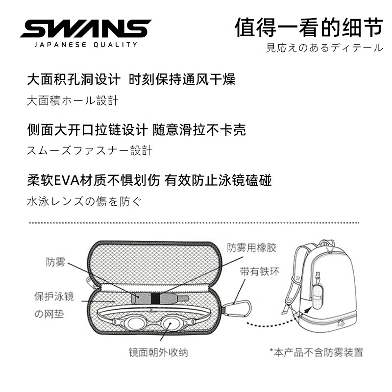 swans诗韵泳镜盒透气轻量眼镜盒专业防水大号携带收纳盒游泳装备 - 图3