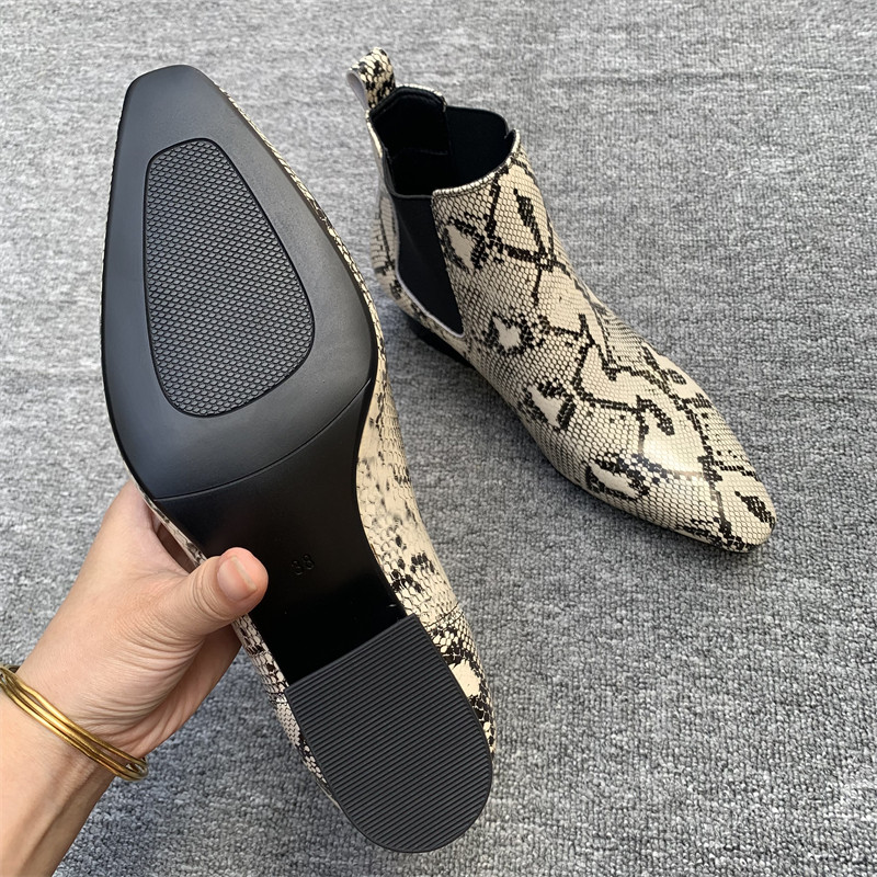 外贸原单秋冬爆款时尚百搭外穿尖头蛇纹松紧带切尔西靴轻奢时装靴,淘宝优惠券,粉丝福利购,淘宝优惠卷