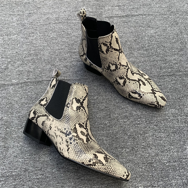 外贸原单秋冬爆款时尚百搭外穿尖头蛇纹松紧带切尔西靴轻奢时装靴,淘宝优惠券,粉丝福利购,淘宝优惠卷