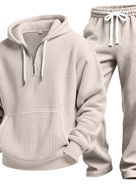 欧美新款纯色长袖长裤两件套运动简约百搭休闲男装套装men's suit