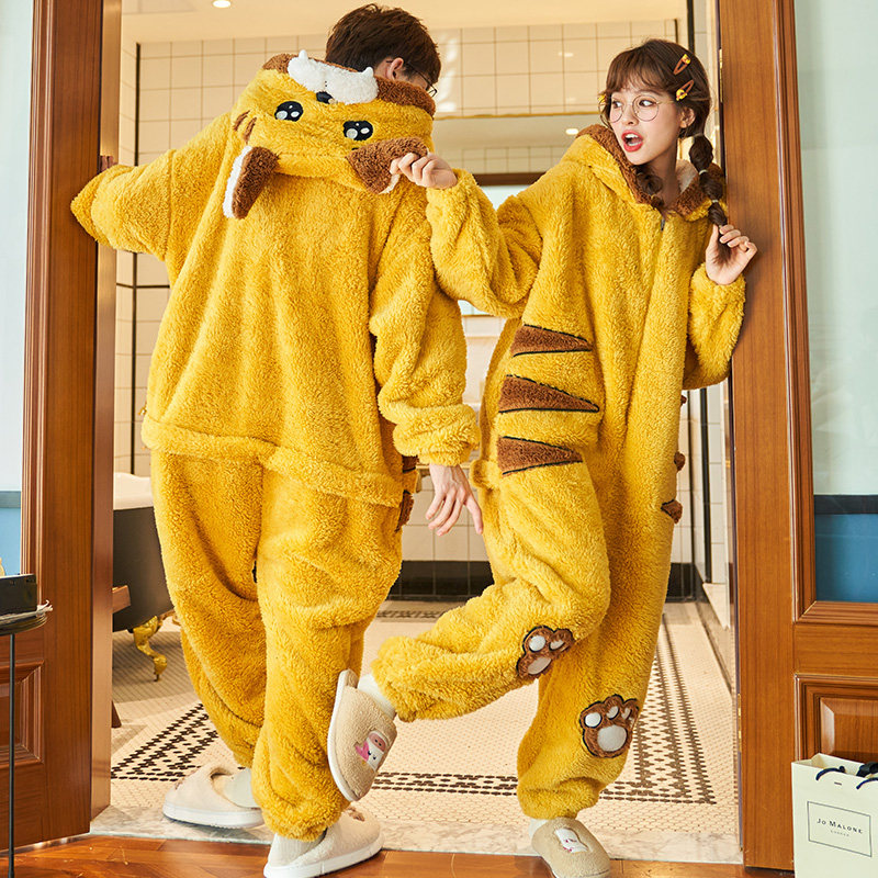 秋冬季情侣连体珊瑚绒加绒男士睡衣 睡尚美睡衣/家居服套装