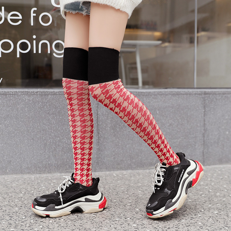 新款网红个性时尚街头潮流ins条纹拼色女显瘦过膝大腿长筒袜,淘宝优惠券,粉丝福利购,淘宝优惠卷