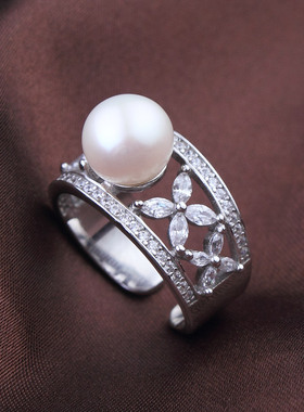 纯银微镶天然珍珠戒指S925指环