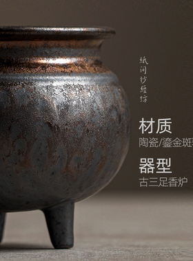 纸间抄经坊香炉灰陶鎏金小古炉