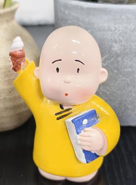 创意可爱三小和尚呆萌光头摆件公仔玩偶惠山泥人节日礼物二手手办