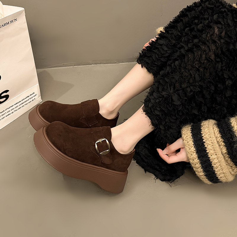厚底勃肯鞋女冬加绒2025年网红爆款复古一脚蹬乐福鞋保暖毛毛棉鞋 - 图0