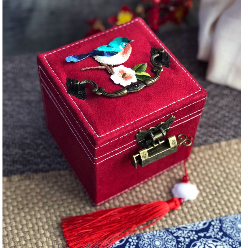 中国风首饰盒手提小号化妆盒便携盒毕业生日礼物古铜锁饰品收纳盒