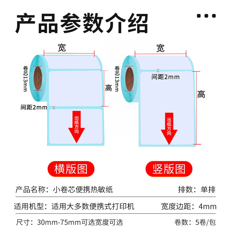 热敏标签纸小卷芯不干胶打印纸手持便携式三防热敏纸卷心空白面纸 - 图0