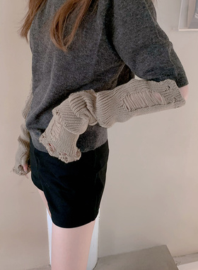 女锦纶破洞做旧袖套手套