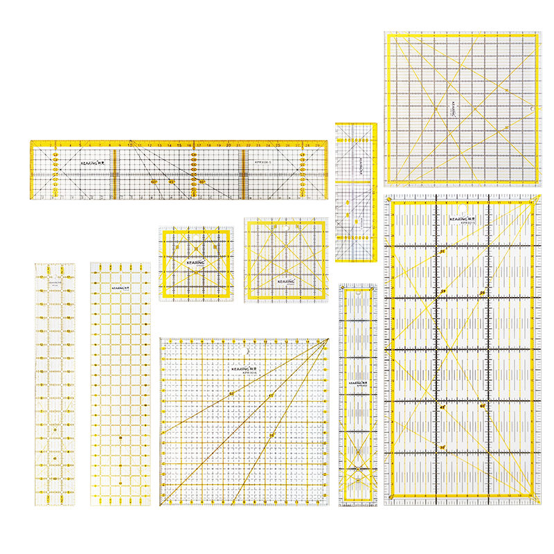 科灵拼布尺切割尺裁缝专用尺子缝纫亚克力裁布尺手工拼布缝份尺神器万用尺多功能裁剪直尺钢边英寸九宫格尺-图3