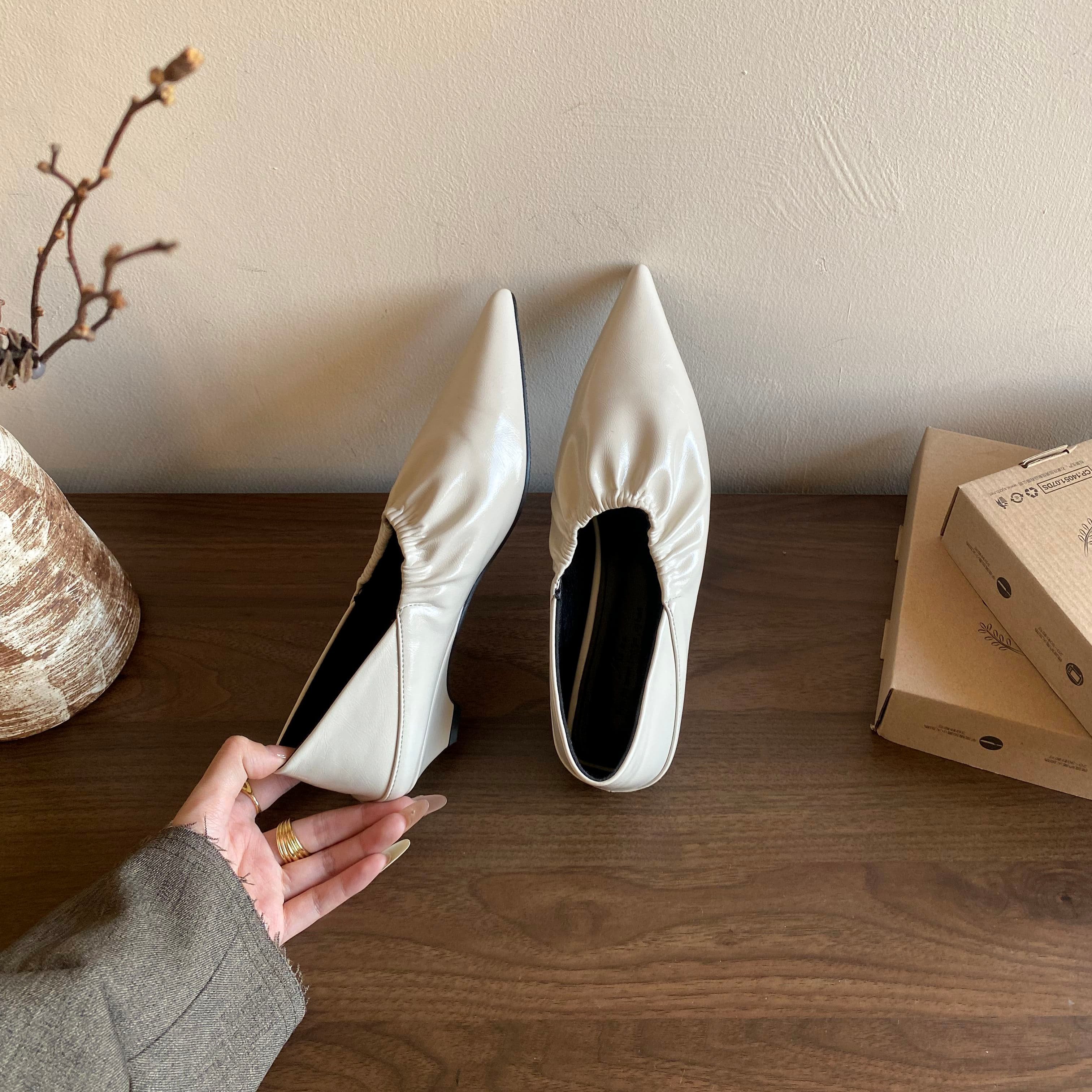 韩版尖头褶皱单鞋低跟深口通勤百搭气质女鞋真皮休闲豆豆鞋不累脚,淘宝优惠券,粉丝福利购,淘宝优惠卷