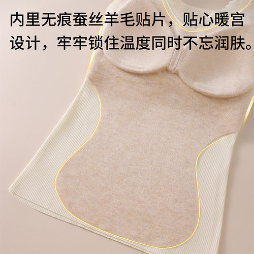 秋冬背心提拉蚕丝羊毛保暖带胸垫舒适修身内搭打底免穿文胸套装女 - 图2