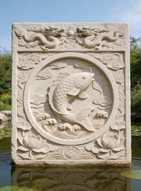 鲤鱼跃龙门汉白玉石雕定制摆件