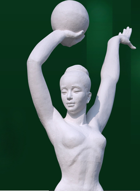 玻璃钢树脂材质仿石材雕塑校园体育运动主题排球冠军人物雕像摆件