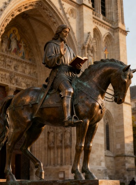 西方牧师骑马人物铸铜雕像摆件