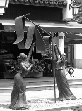 养蚕纺织布文化铸铜公园主题民俗小品玻璃钢人物雕塑商业街摆件