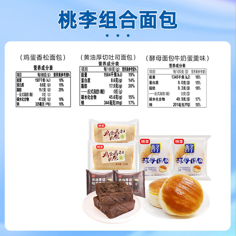 桃李酵母面包鸡蛋香松厚切组合营养早餐整箱软面包囤货休闲零食v_