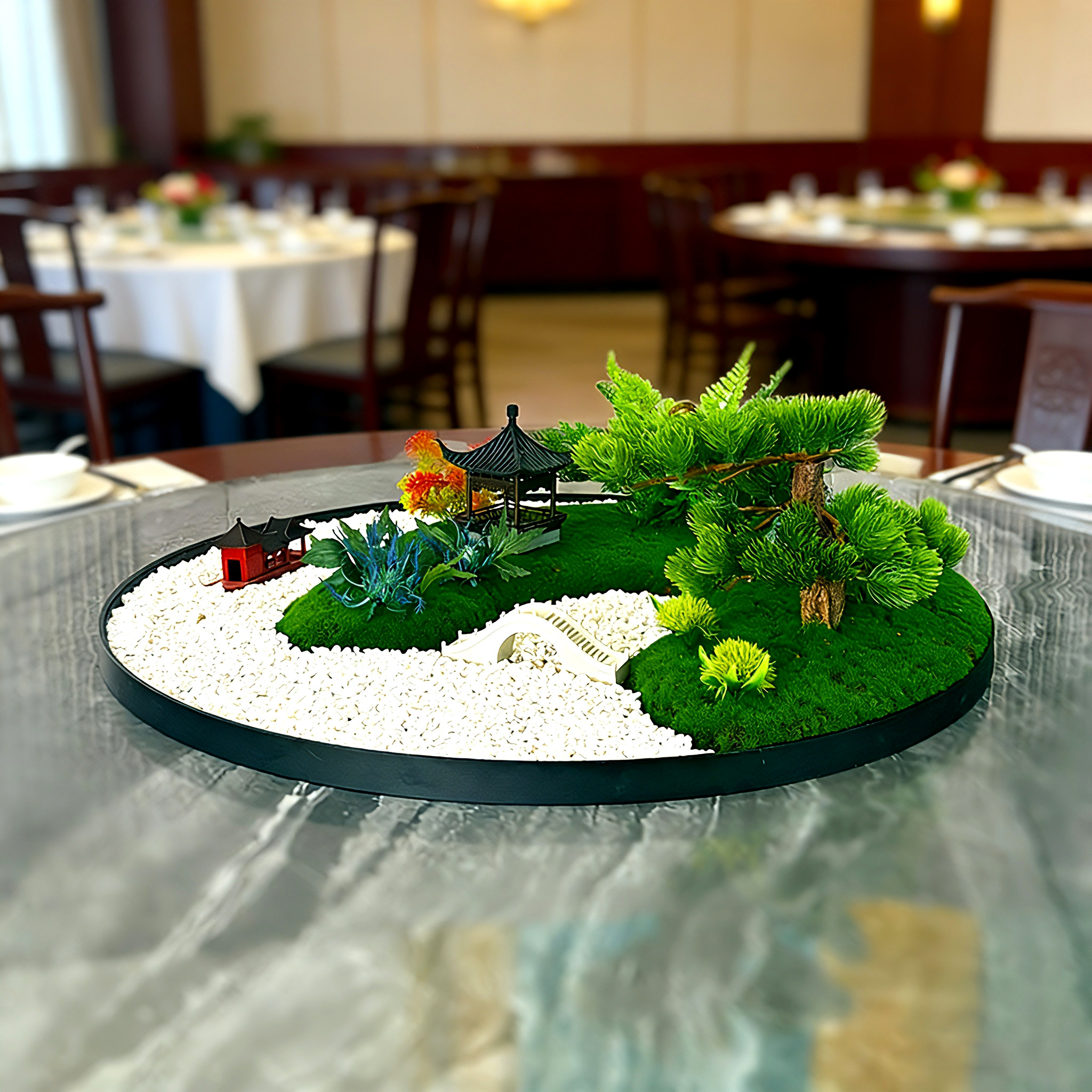 酒店圆桌摆花桌台轻奢风桌造景装饰品转盘盆景餐厅会所高级摆件感,淘宝优惠券,粉丝福利购,淘宝优惠卷